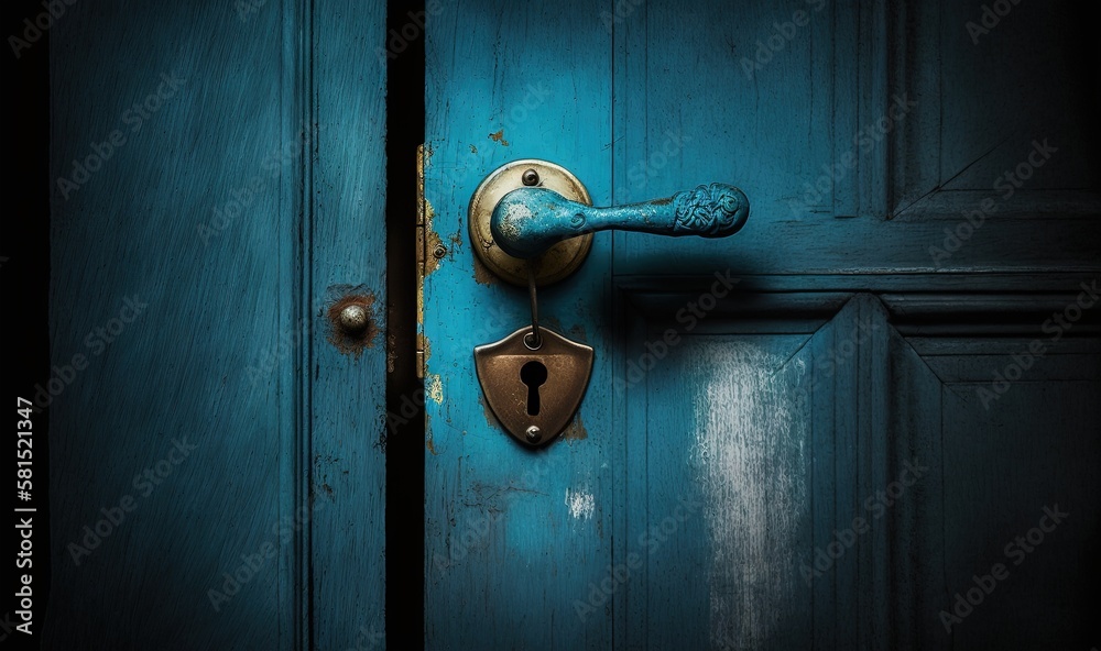  a blue door with a brass handle and a blue door handle with a blue door handle and a blue door with