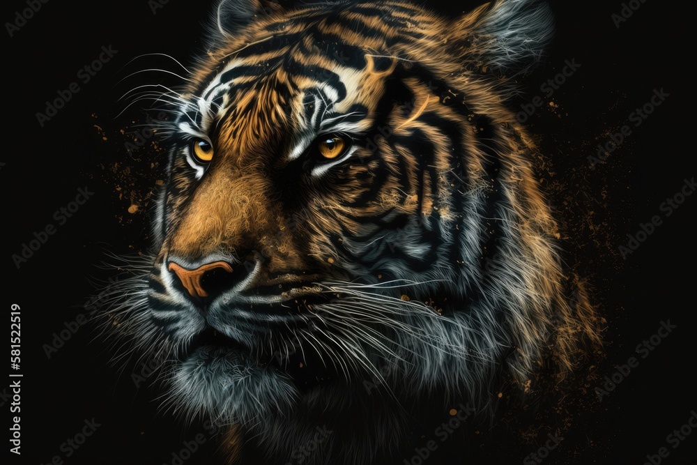 Tiger head on a dark background. Generative AI