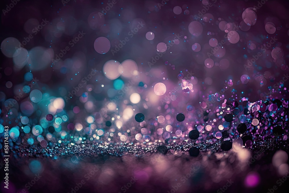 glitter vintage lights background. blue, purple and black. defocused. Generative AI