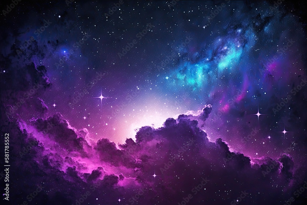 Night starry sky and bright purple blue galaxy, vertical background. illustration of milky way and u