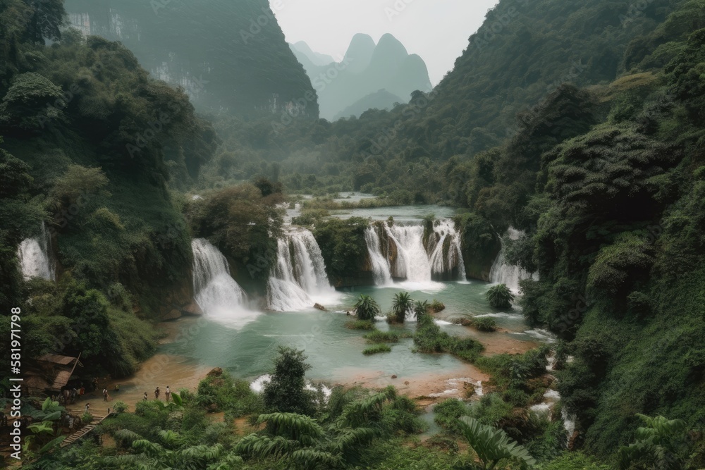 Vietnams Ban Gioc Detian waterfall. Generative AI