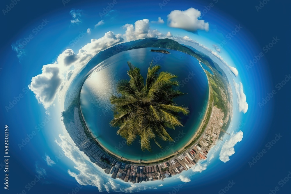 Atlanta, Batumi. palm frond. azure sky miniature Earth a miniature earth with a 360 degree viewing a