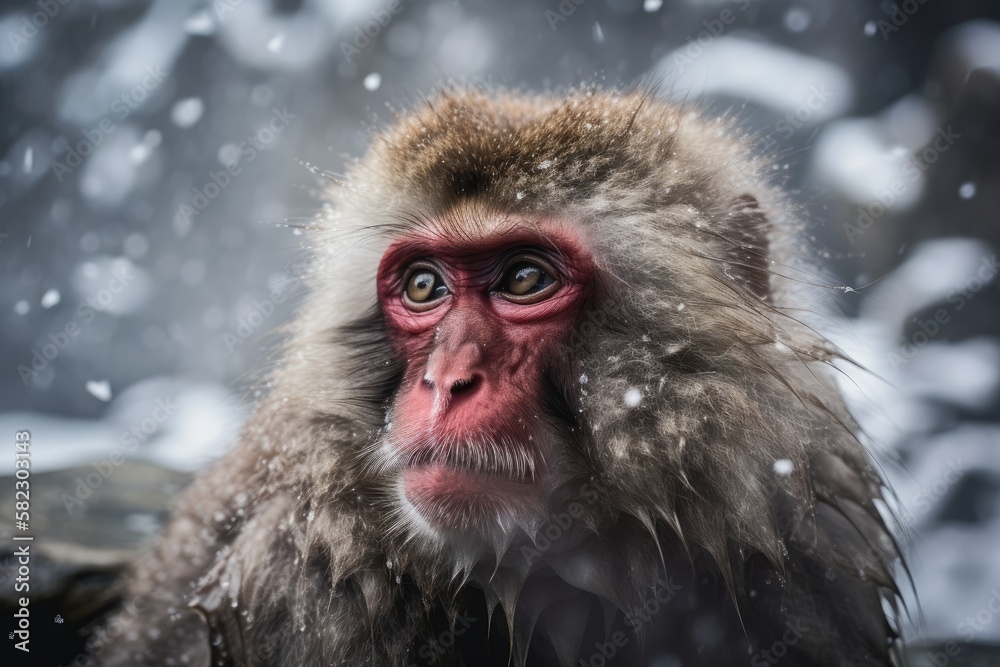 A Japanese snow monkey or Macaque in Jigokudani Monkey Park, Shimotakai District, Nagano, Japan, bes