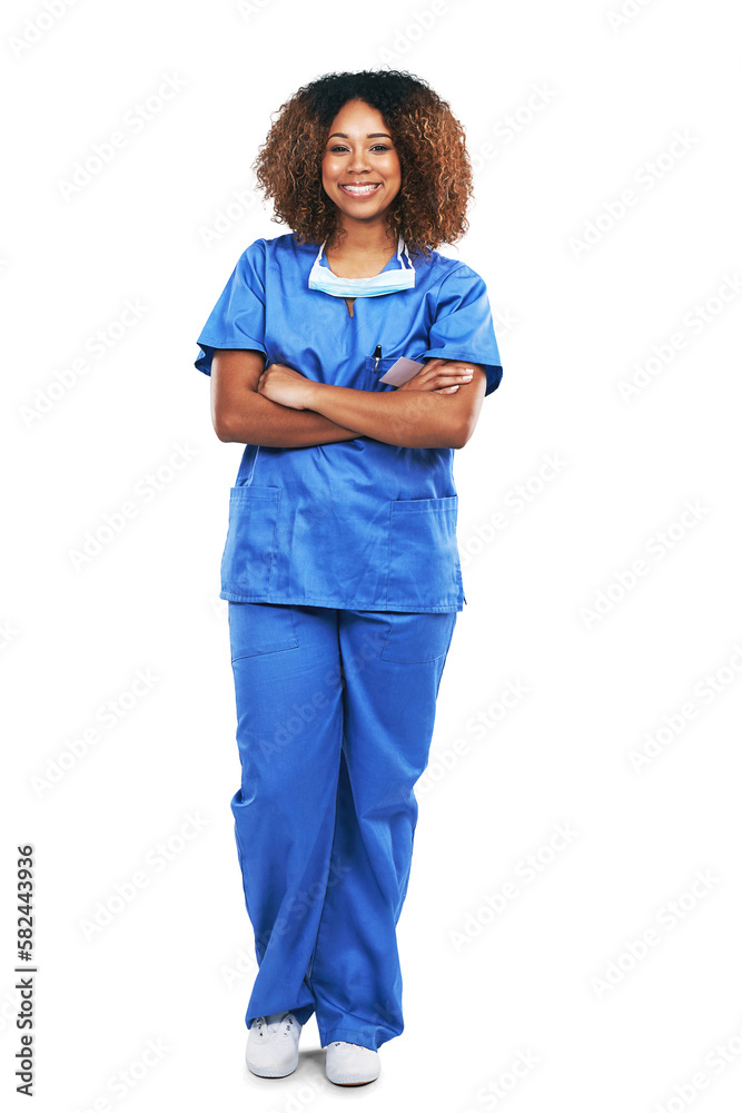 Happy, proud and black woman medical doctor. Medical expert, healthcare and African nurse with a smi