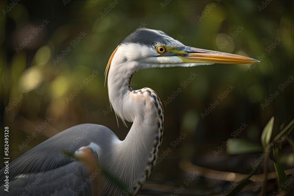 Magnificent Heron, but magnified and in close up. Generative AI