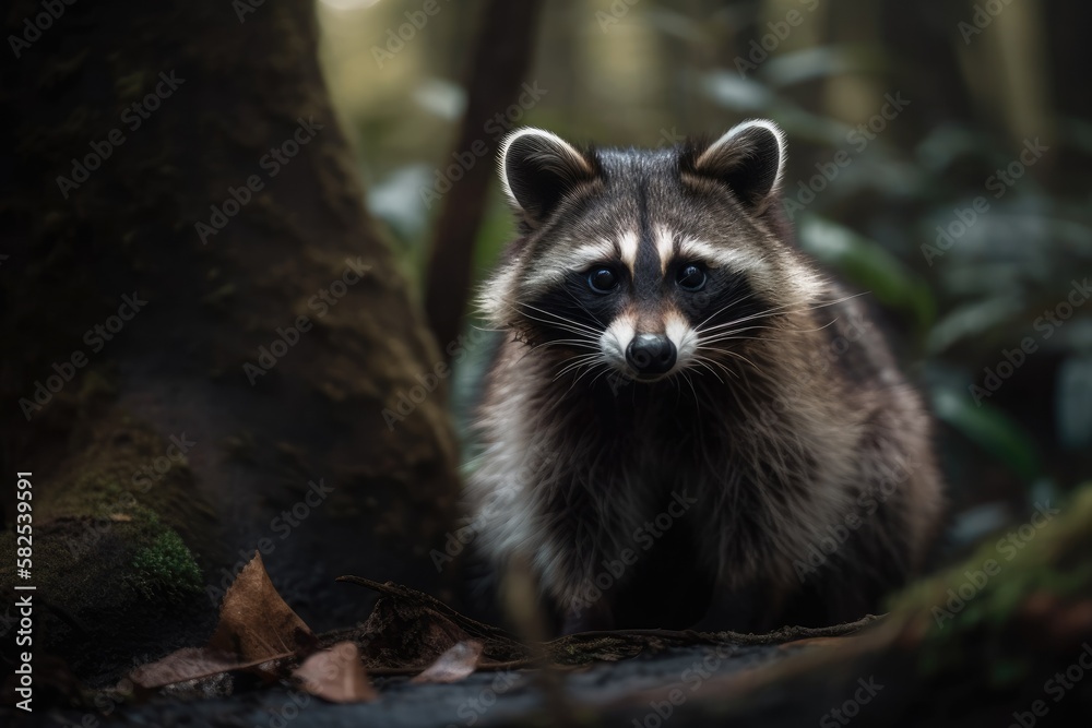 A racoon portrait in a natural setting. Generative AI