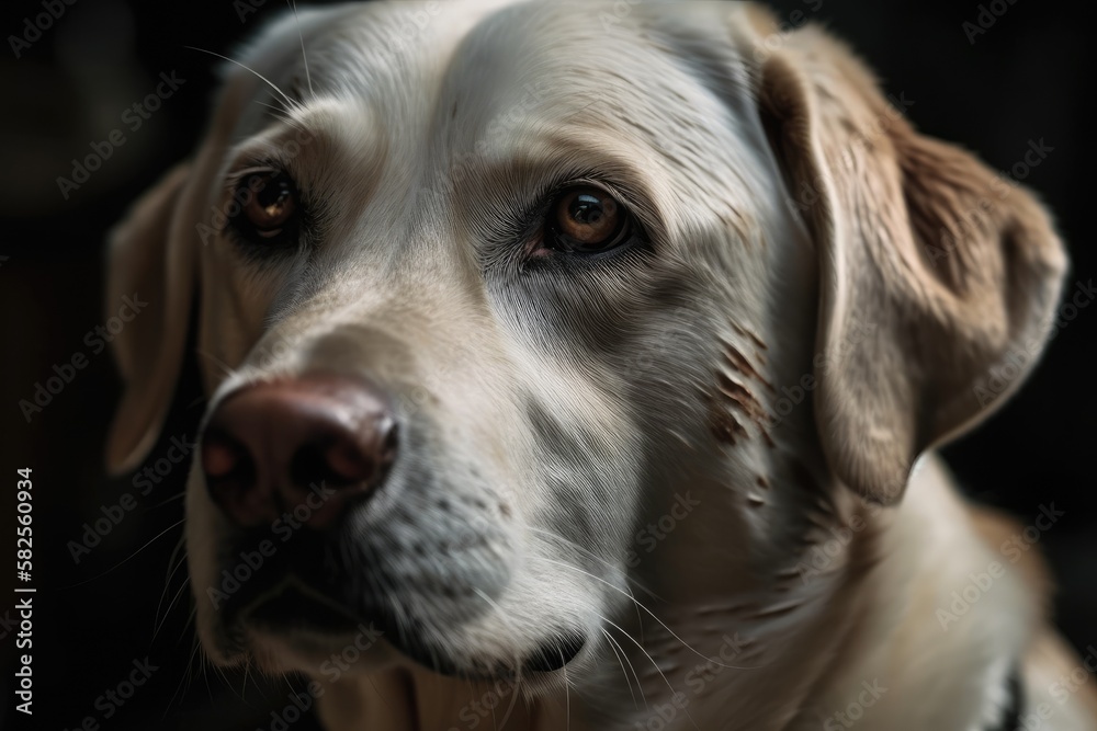 Young White Labrador Dog in Closeup. Generative AI