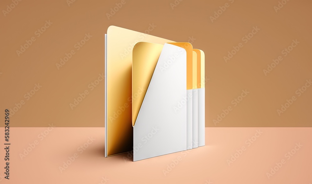  a folder with a gold cover on a beige background with a shadow of a folder in the middle of the fol
