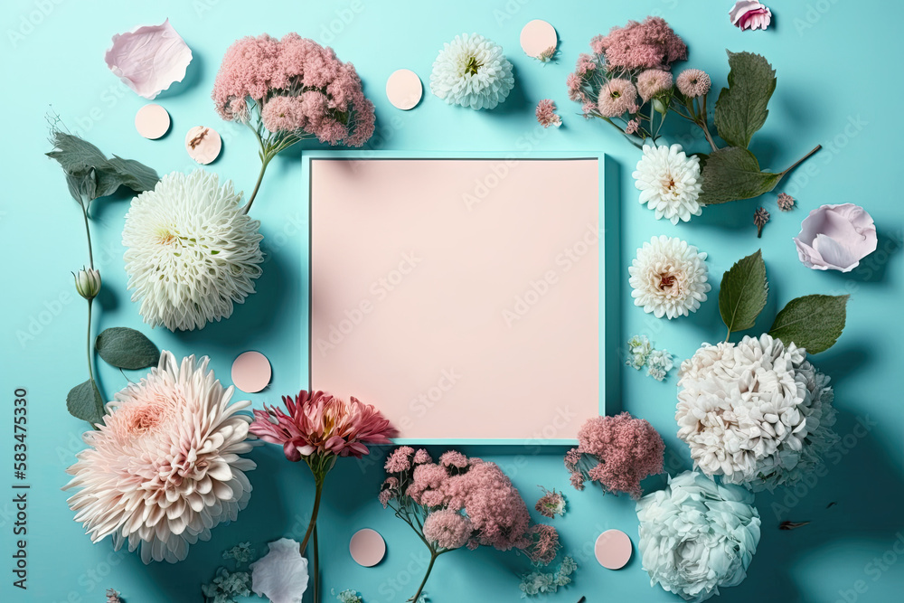Composition of flowers. A frame of dried pink flowers. Illustration AI Generative