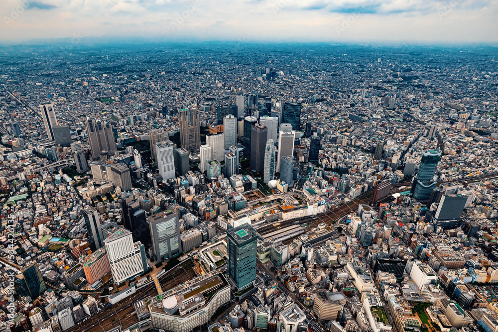 Aerial view of the skysrapers of Shinjuku, Tokyo, Japan