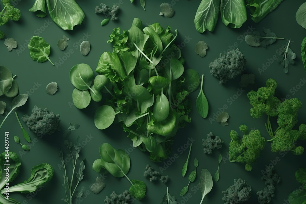  a bunch of green vegetables are laying on a green surface with leafy greens and other vegetables ar