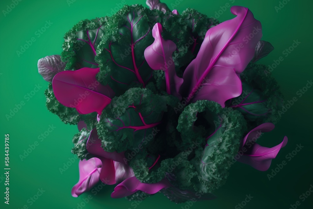  a bunch of broccoli with pink petals on a green background with a green background and a green back