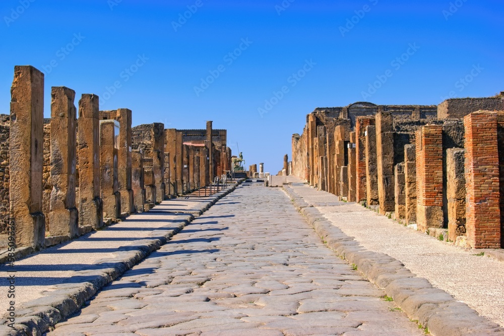 Pompeii, Campania, Naples, Italy - ruins of an ancient city buried under volcanic ash and pumice in 