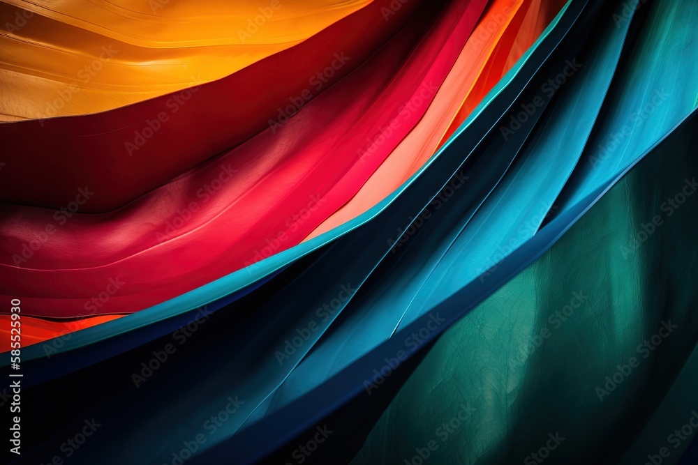  a multicolored background of wavy fabric with a black background.  generative ai