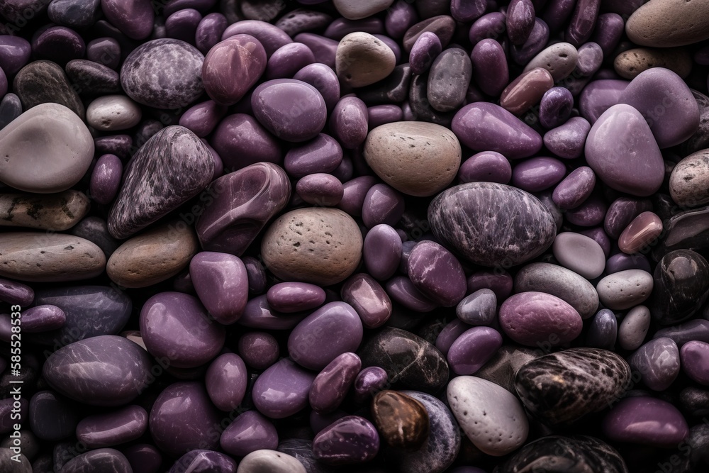  a bunch of rocks that are purple and white with a brown spot.  generative ai