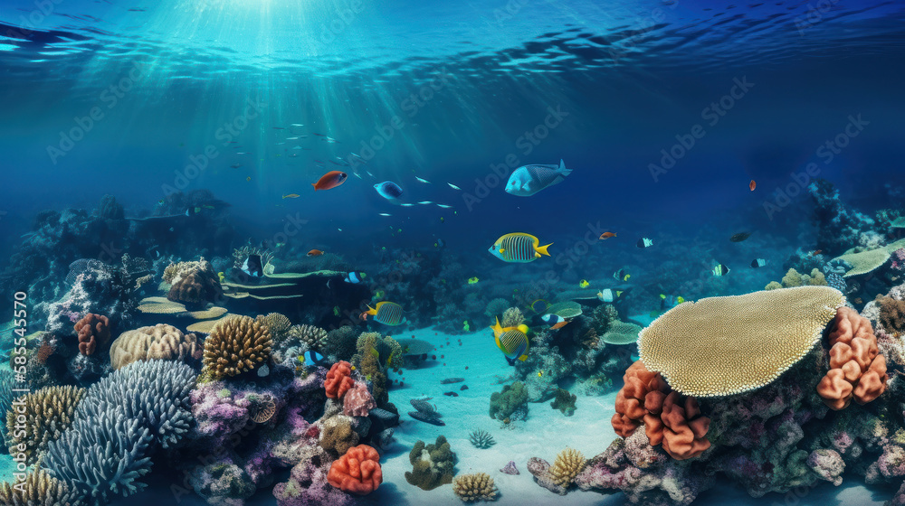 Coral reef background. Illustration AI Generative.