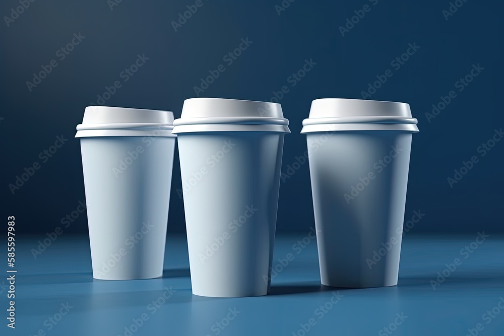 three white coffee cups arranged in a row. Generative AI