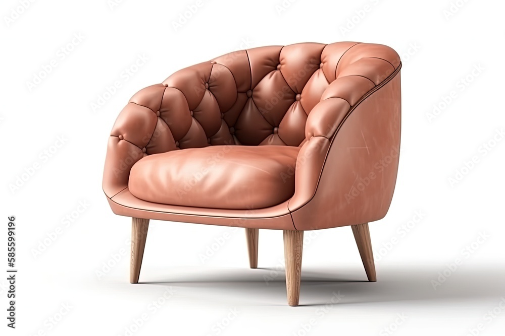 classic brown leather chair with wooden legs. Generative AI