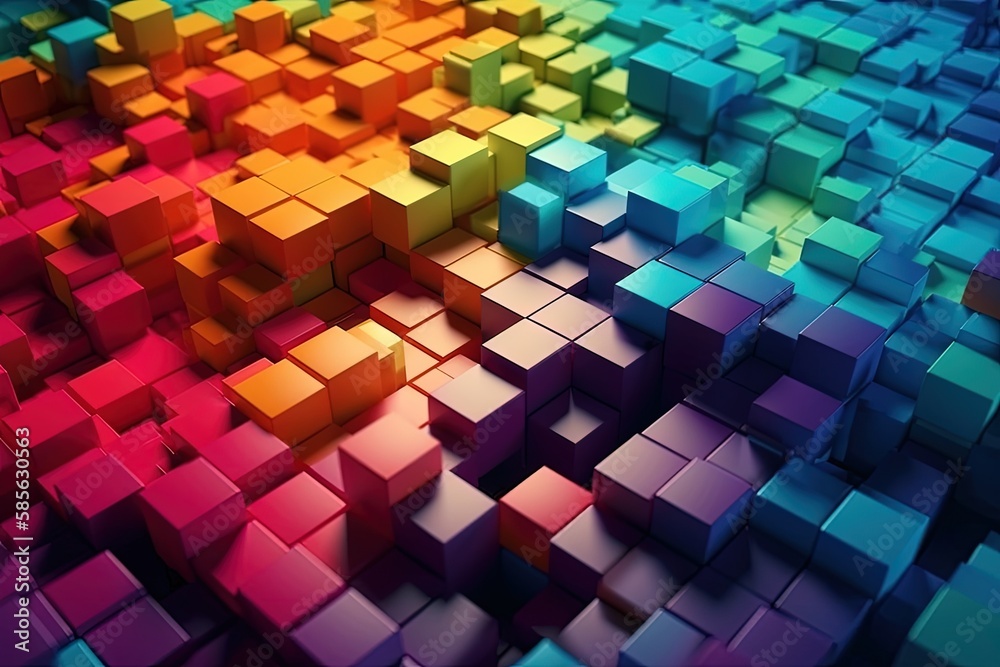 rainbow in the center of a colorful cube background. Generative AI