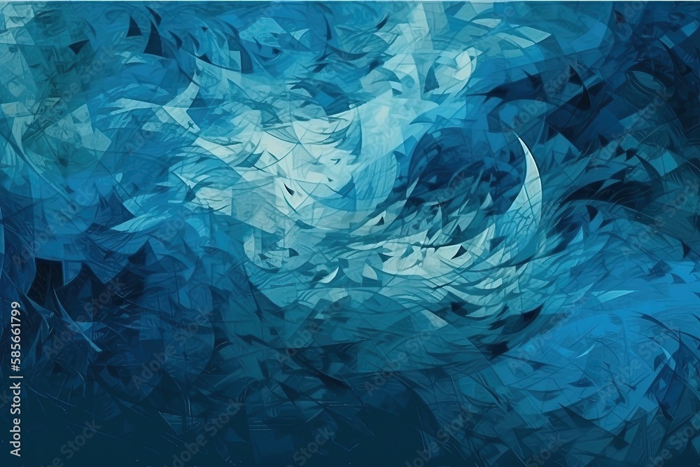 an abstract painting consisting of blue and white shapes. Generative AI