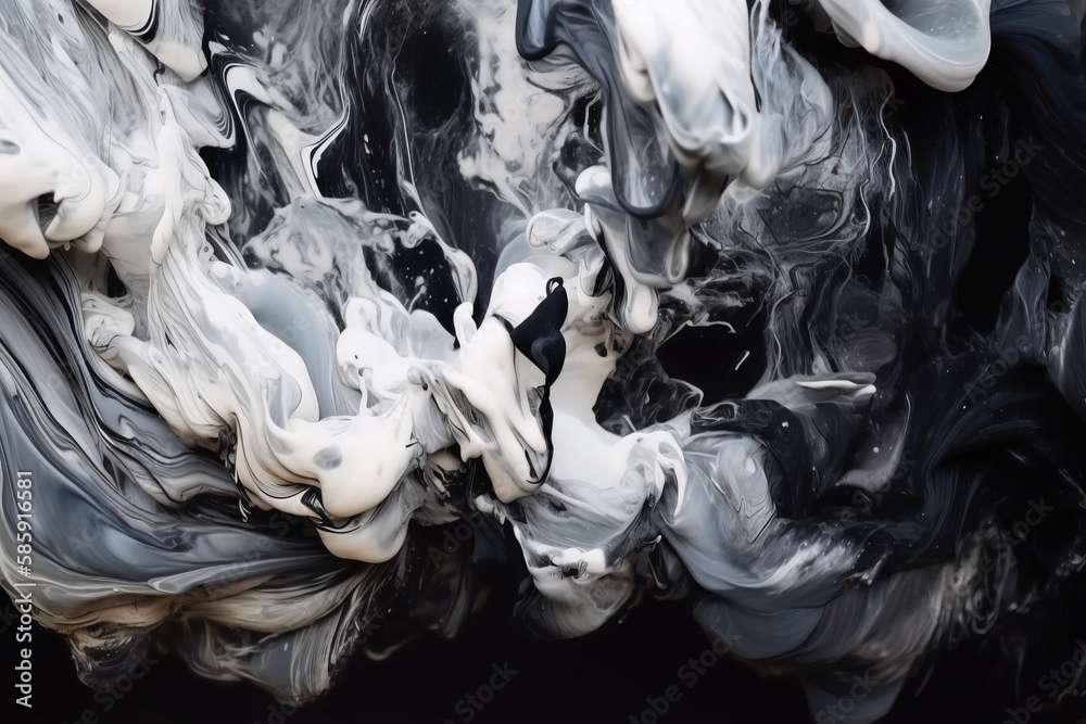  a black and white abstract painting with lots of black and white paint on the bottom of its image 