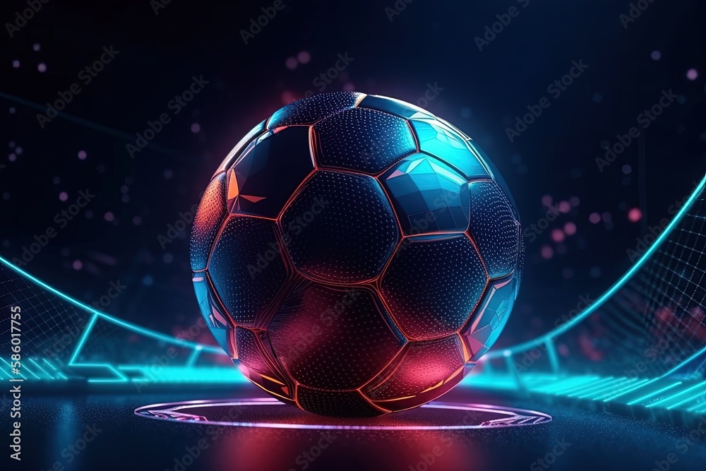 glowing soccer ball on a dark soccer field created with Generative AI technology