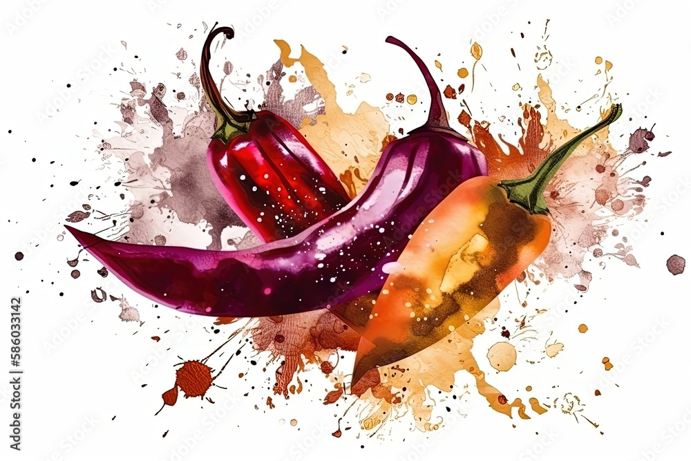Illustration of two colorful peppers on a white background created with Generative AI technology