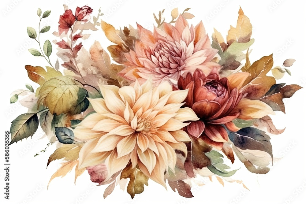colorful bouquet of flowers painted in watercolor created with Generative AI technology
