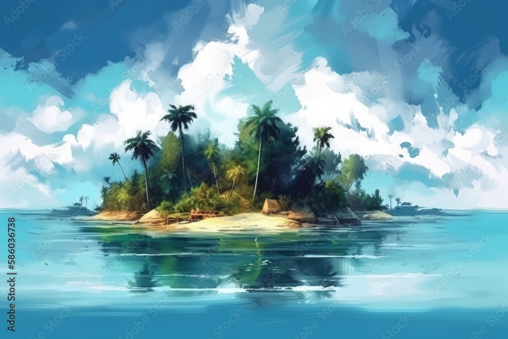 serene island surrounded by the vast ocean created with Generative AI technology