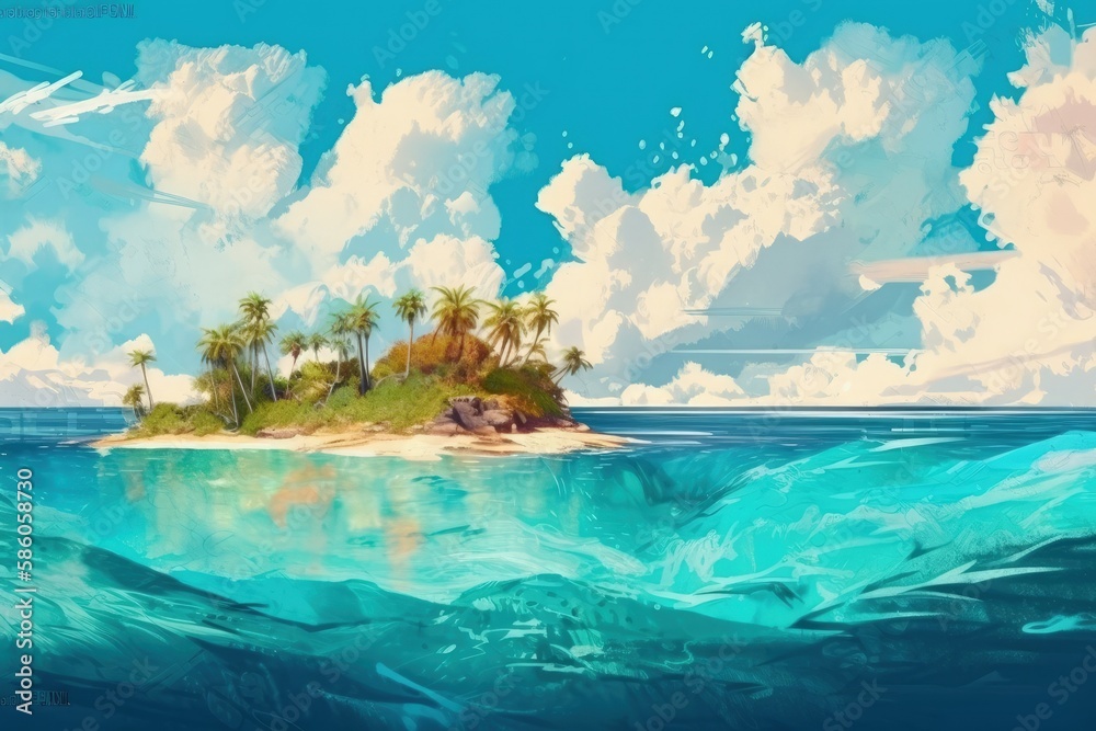 serene island in the middle of a vast ocean created with Generative AI technology