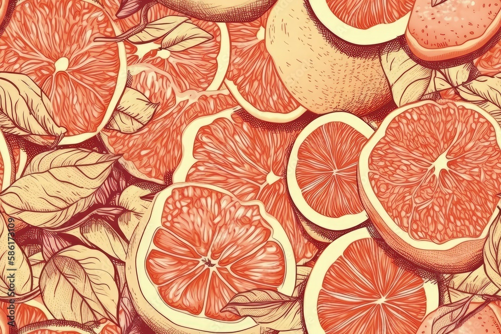 colorful array of citrus fruits, including grapefruits and oranges created with Generative AI techno