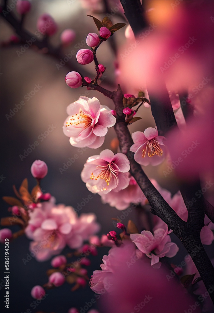 AI-generated pink peach blossoms