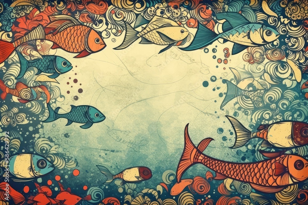 colorful school of fish swimming in the ocean. Generative AI