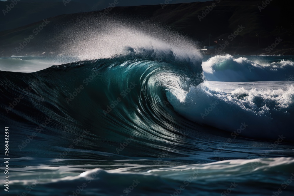 massive wave in the open sea. Generative AI