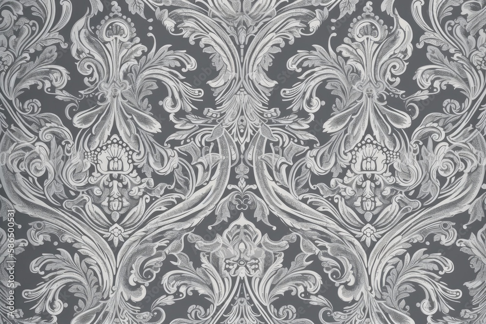 decorative gray and white wallpaper with intricate patterns and designs. Generative AI