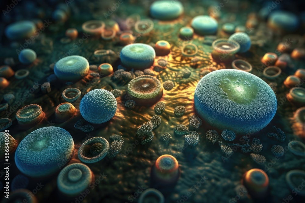 blue and green bubbles floating in water. Generative AI