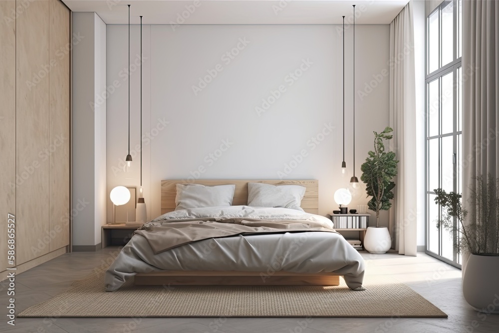 Interior Scene and Mockup, modern bedroom interior, wall decor. Generative AI