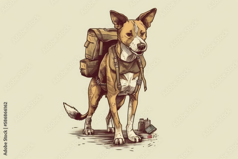 dog wearing a backpack. Generative AI
