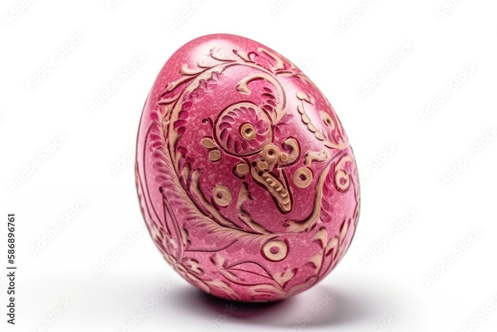 Pink and Gold Decorated Egg on a White Background for Easter or Spring Celebrations. Generative AI