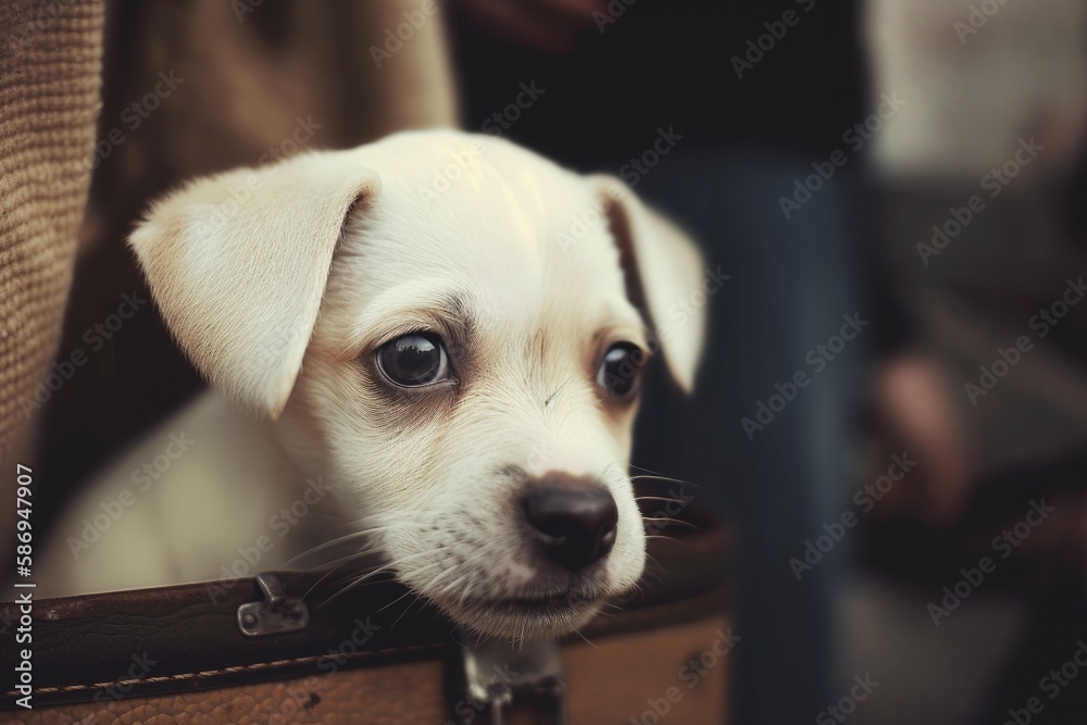 a cute puppy dog seeing its owner return home in an old fashioned filter. Aim for the dog eye. idea 