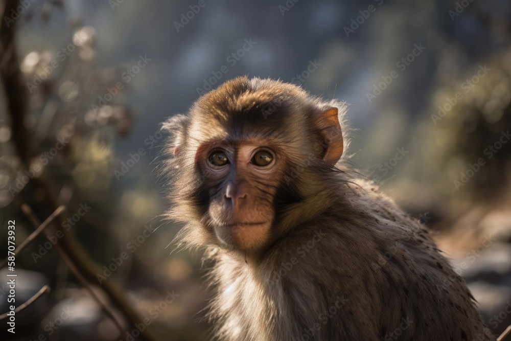 A young monkey in Himachal Pradesh enjoys a winter morning. Generative AI