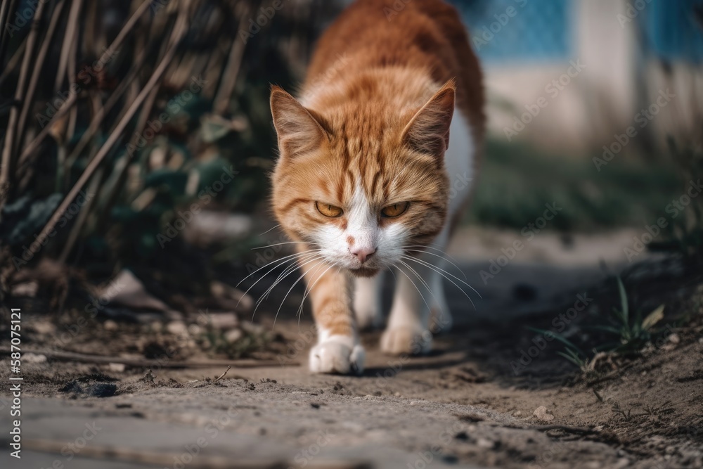 Cat in the Street, Domestic. Generative AI