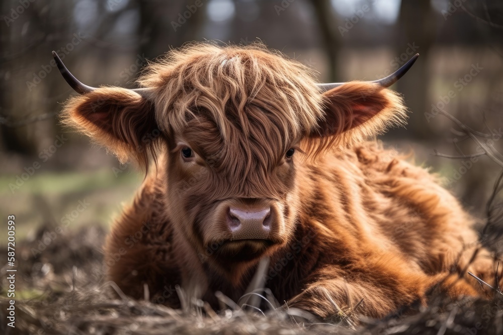 highland cattle cow in cute. Generative AI