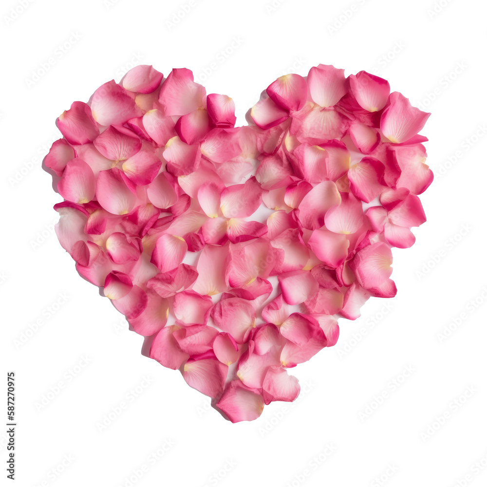 Heart from rose petals. Illustration AI Generative.