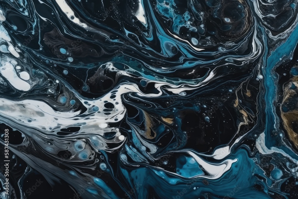 close-up view of a dark blue and black abstract background. Generative AI