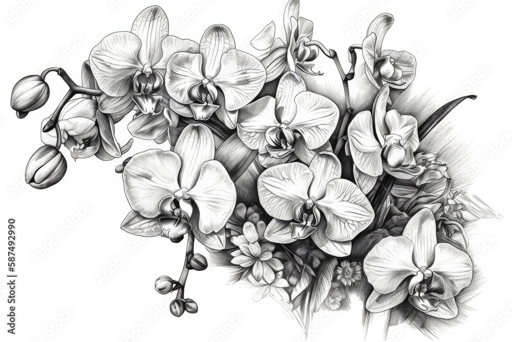 beautiful bouquet of hand-drawn flowers in a vase. Generative AI