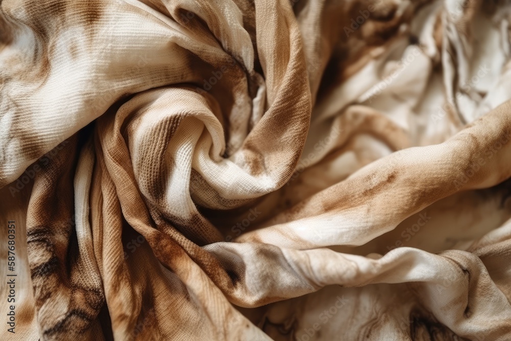 detailed close-up of a textured brown and white fabric. Generative AI