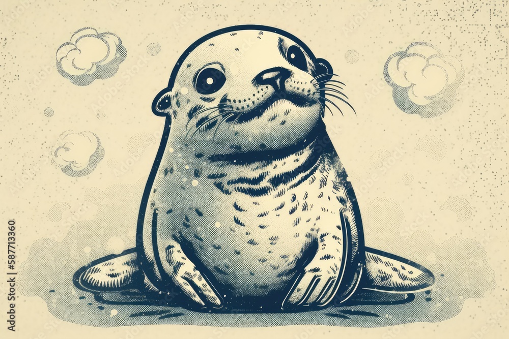 cute seal enjoying a puddle of water. Generative AI