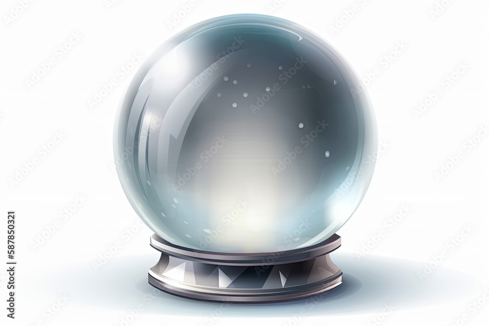snow globe with a metal stand on a snowy background. Generative AI