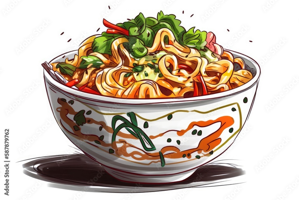 colorful bowl of pasta with fresh vegetables and herbs. Generative AI
